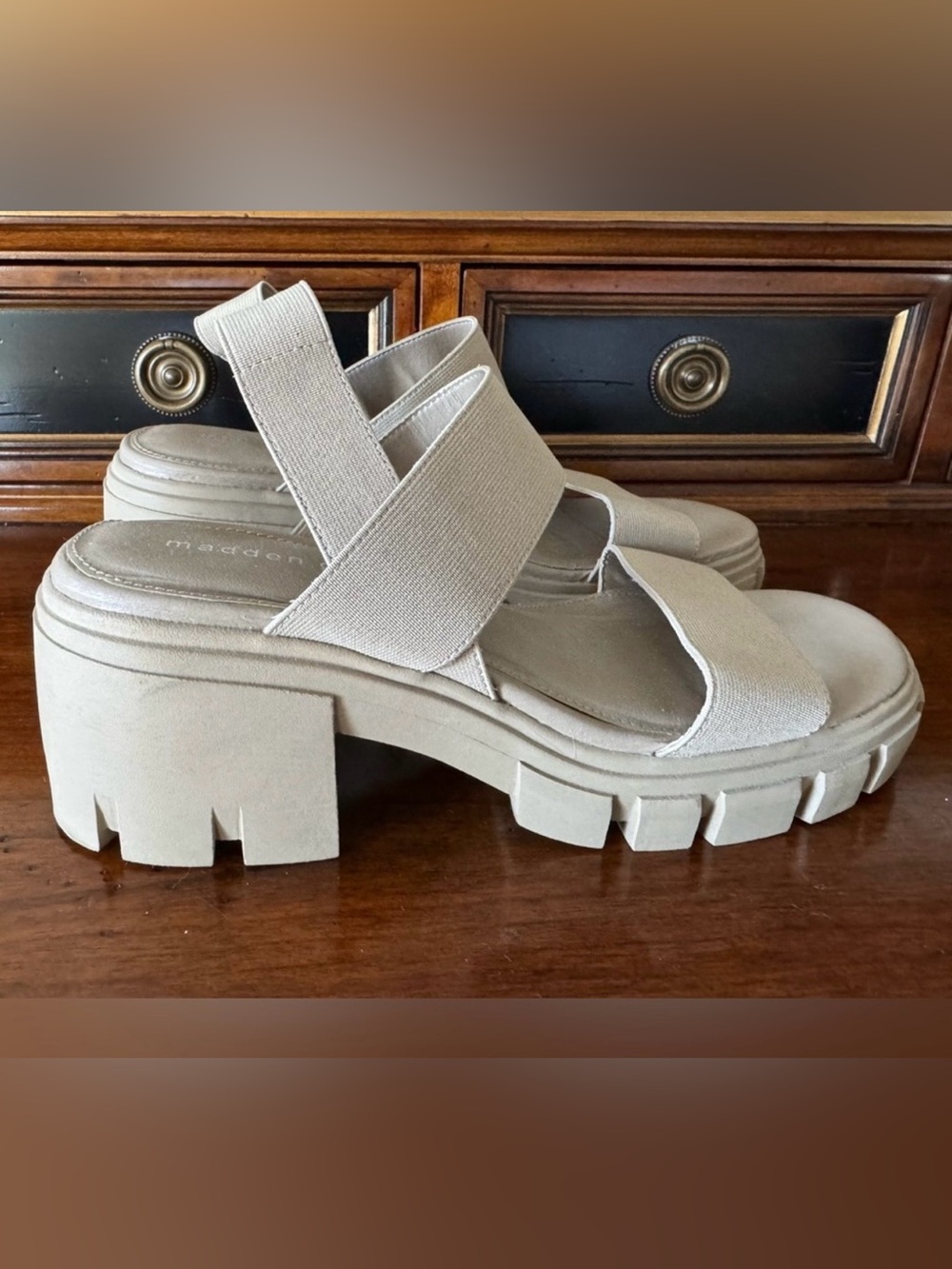 Madden Girl Harley Block Heel Trek Bottom Tan Sandals